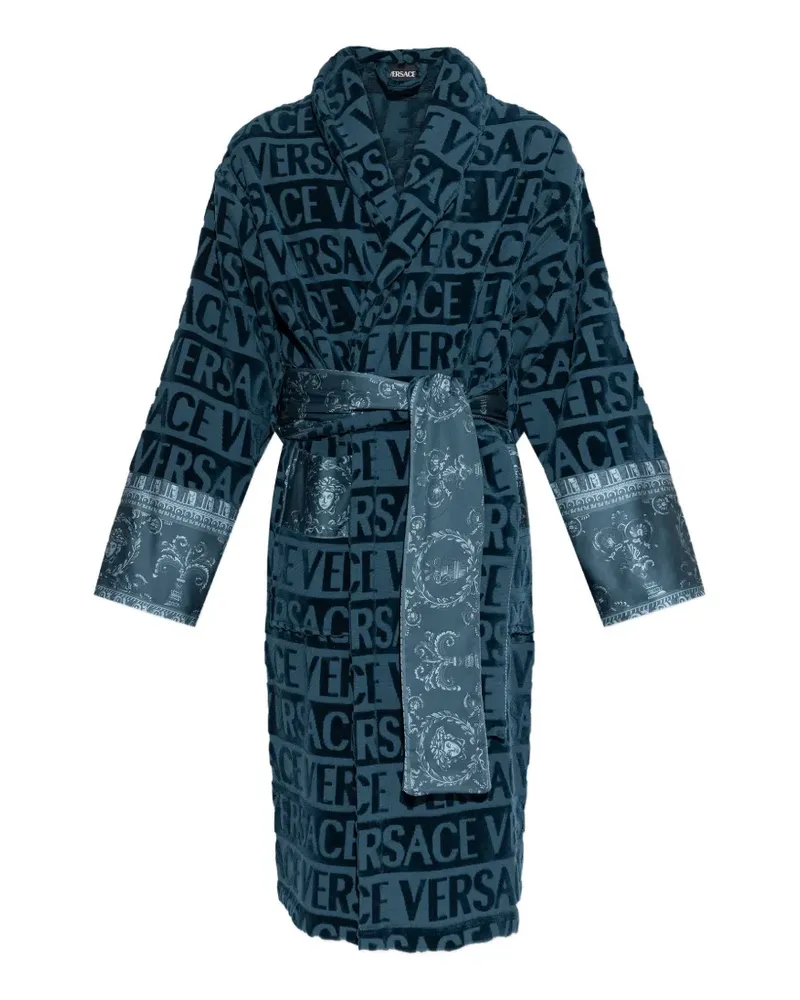 Versace logo-pattern belted robe - Blau Blau
