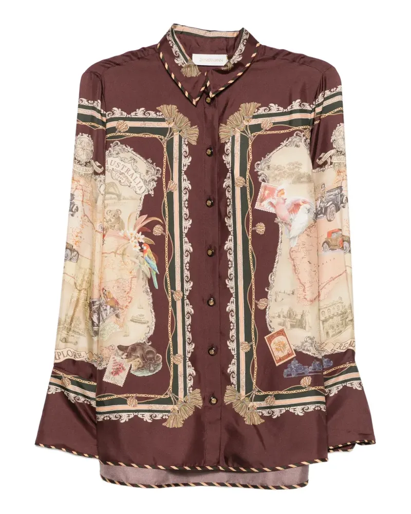 Zimmermann Seidenhemd mit Schal-Print - Braun Braun