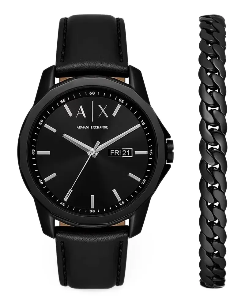 Armani Exchange faceted-bezel 44mm watch (set of two) - Schwarz Schwarz