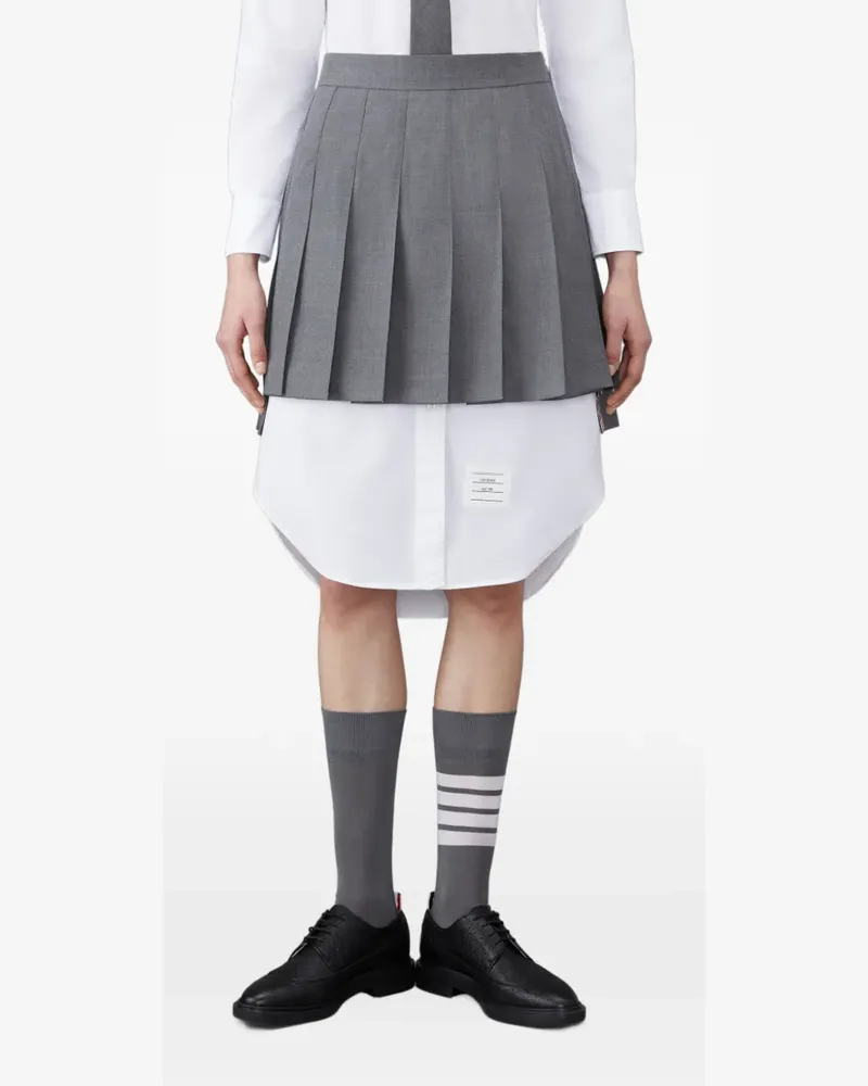 Thom Browne Super 120's Tweedrock mit Falten - Grau Grau