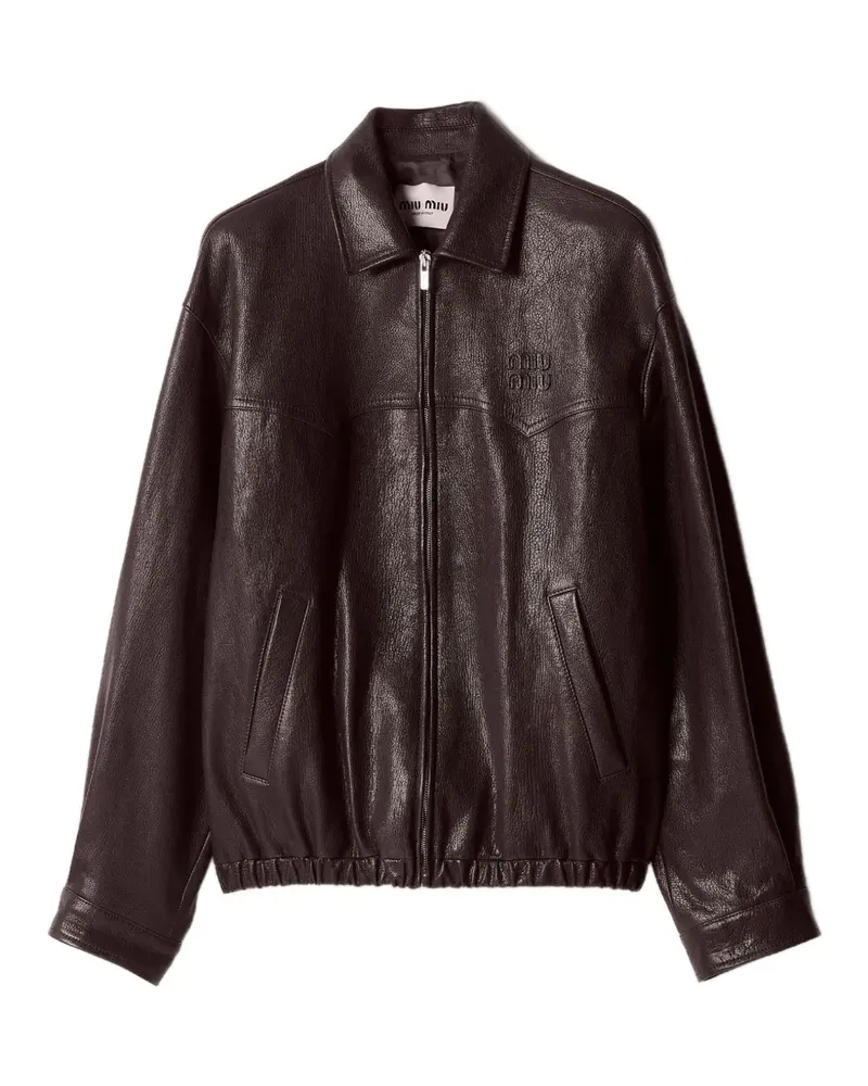 Miu Miu Lederjacke mit Logo-Relief - Braun Braun