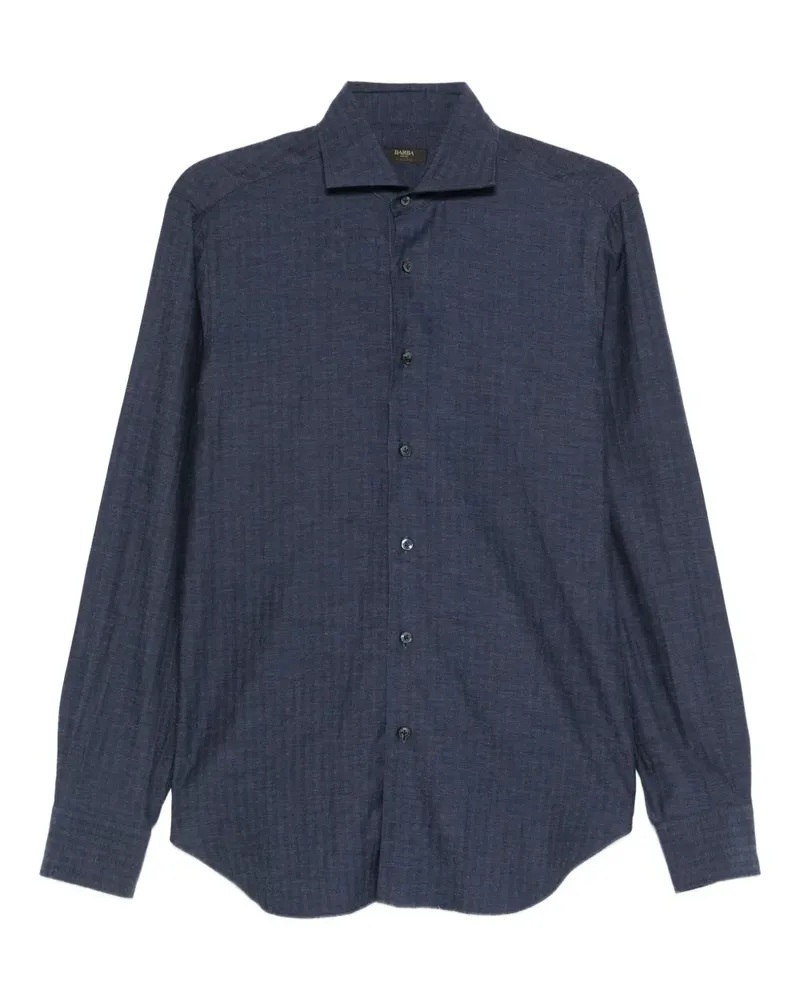 BARBA Hemd mit Fischgrätenmuster - Blau Blau