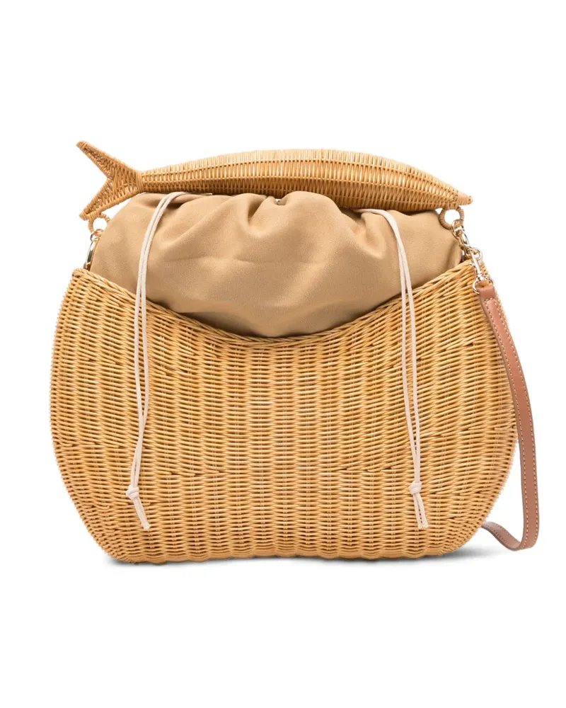 Serpui fish wicker tote bag - Nude Nude