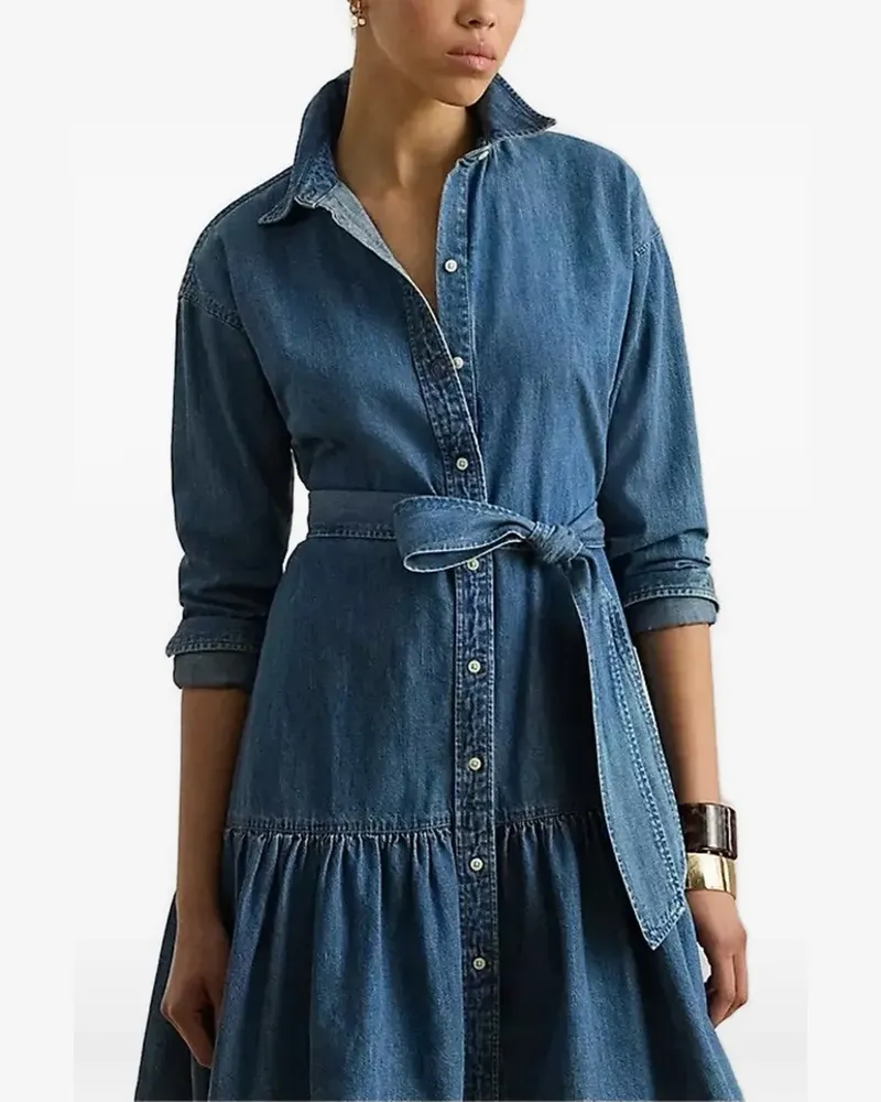 Ralph Lauren belted button-down mini dress - Blau Blau