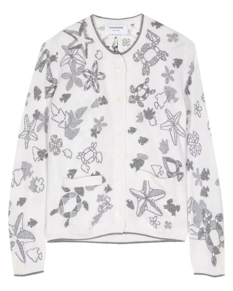 Thom Browne Intarsien-Cardigan aus Kaschmir - Weiß Weiß
