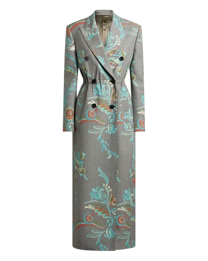 Etro Doppelreihiger Mantel mit Narzissen-Print - Grau Grau