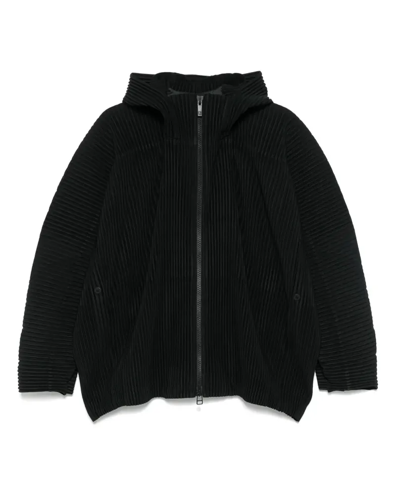 Issey Miyake Plissierte Kapuzenjacke - Schwarz Schwarz
