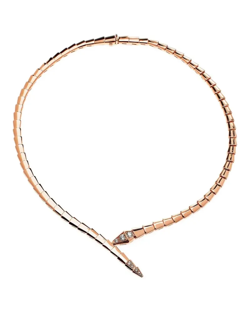 Bulgari 18kt Serpenti Viper Rotgoldhalskette mit Diamant - Rosa Rosa