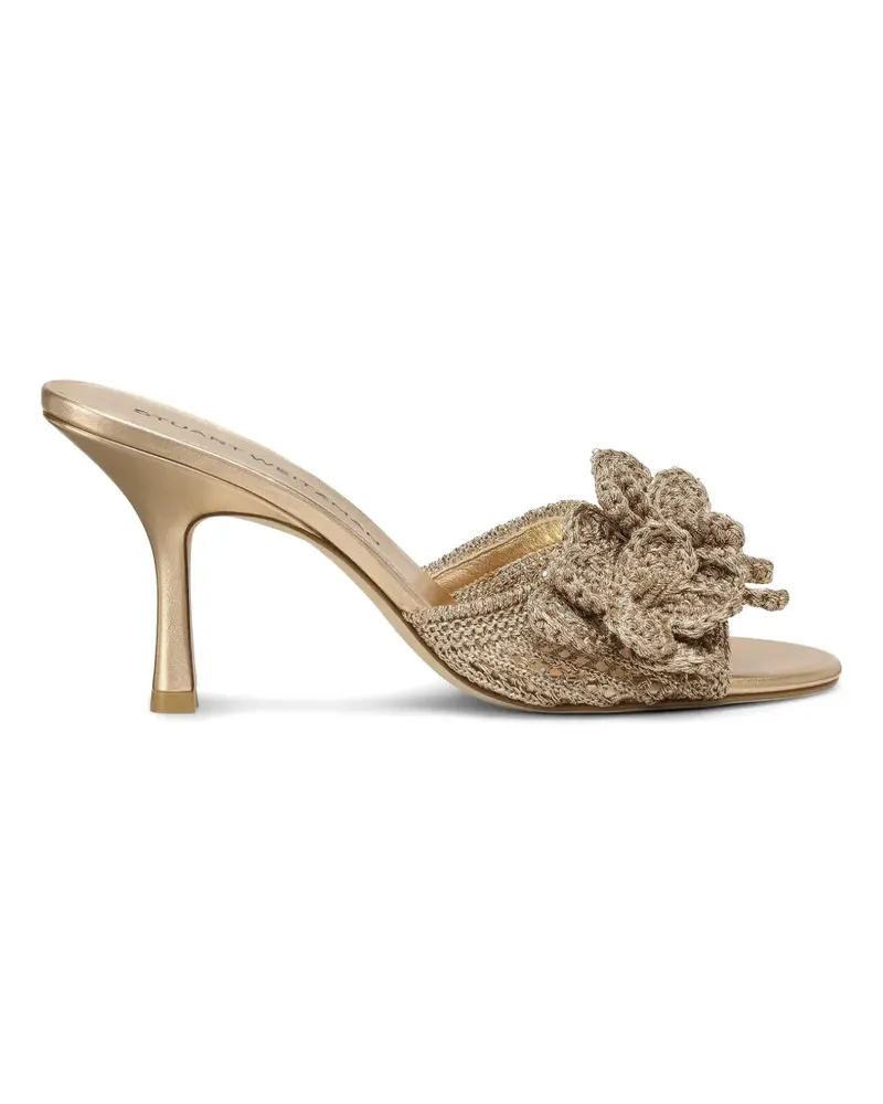 Stuart Weitzman Lotus floral-appliqué crochet-knit sandals - Gold Gold