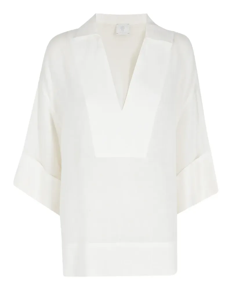 Eleventy turn-up-cuff V-neck sh - Weiß Weiß