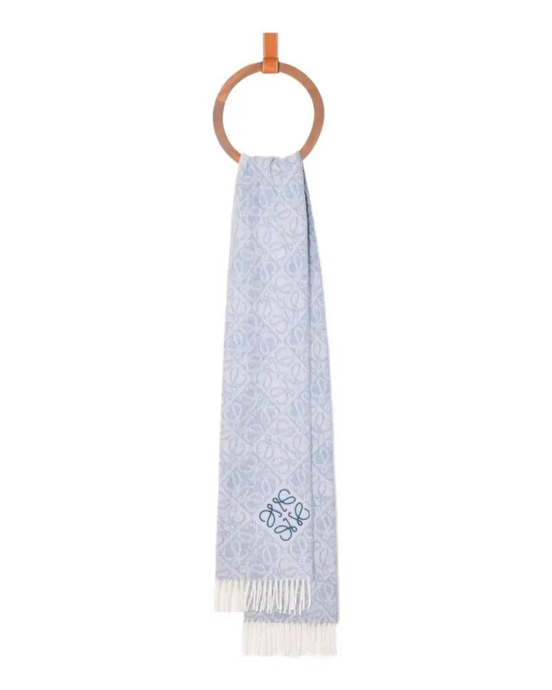 Loewe anagram-pattern fringed scarf - Blau Blau