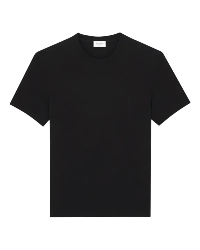Saint Laurent Geripptes Cassandre T-Shirt - Schwarz Schwarz