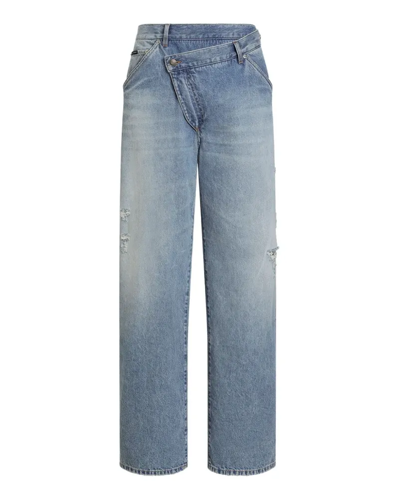 Dolce & Gabbana asymmetric-waistband distressed jeans - Blau Blau