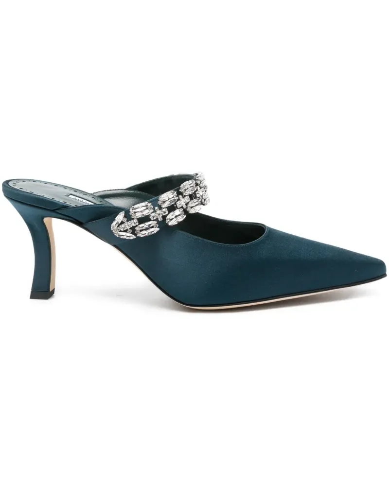 Manolo Blahnik 70mm Tamolmu crystal-embellished satin pumps - Blau Blau
