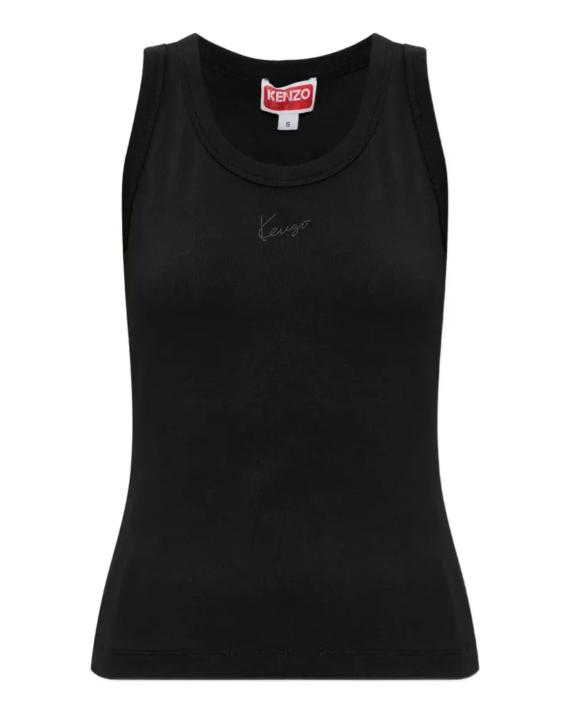 Kenzo Signature logo-embroidered ribbed cotton top - Schwarz Schwarz