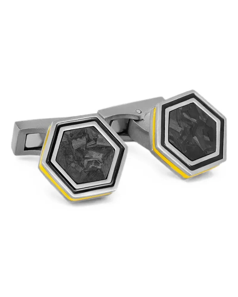 Tateossian hexagon-frame carbon-fibre cufflinks - Silber Silber