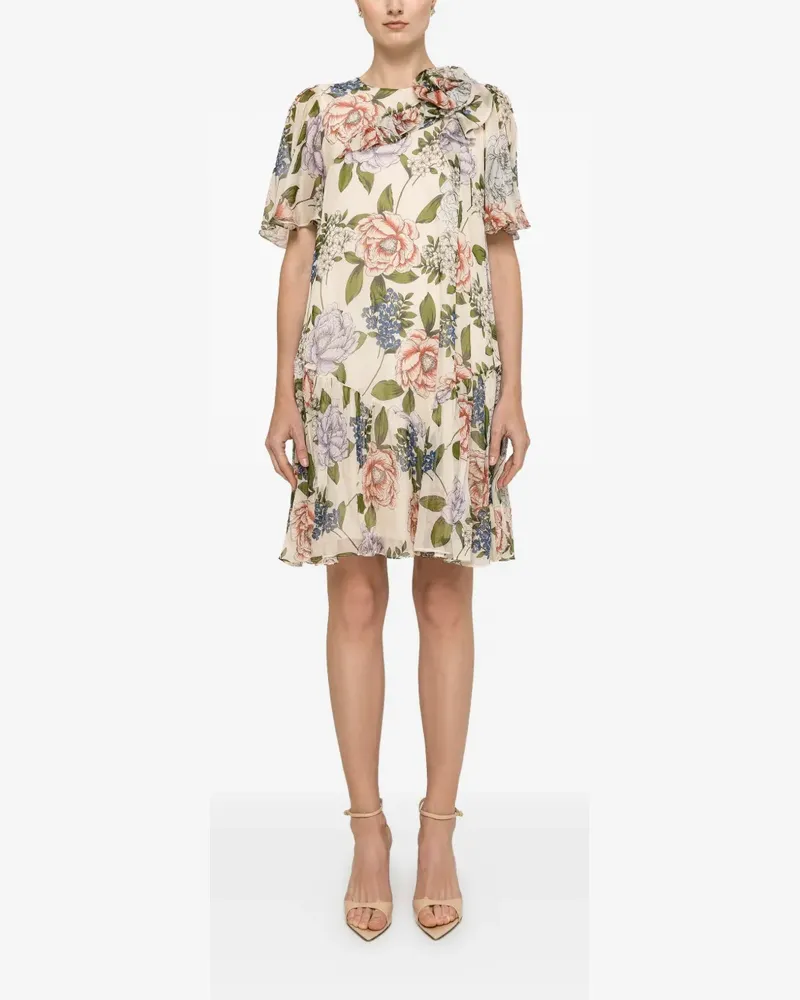 NISSA floral-print ruffled mini dress - Nude Nude