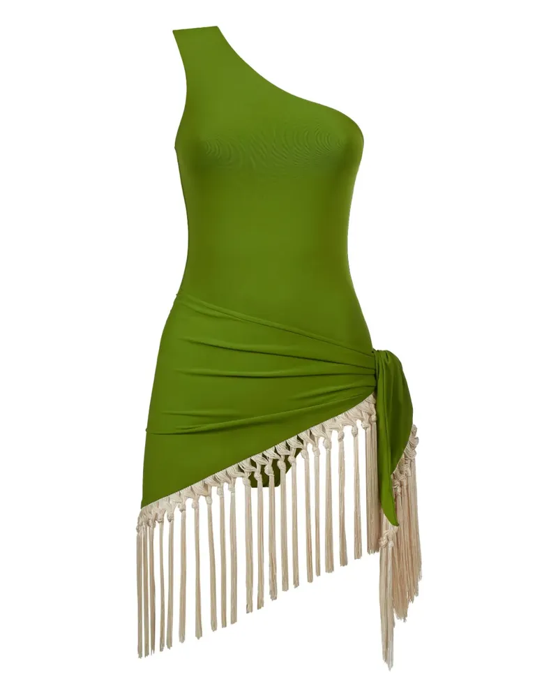 Taller Marmo Yacare One-Shoulder-Badeanzug mit Fransen - Grün Grün