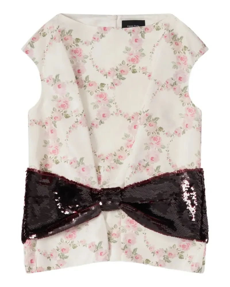 Simone Rocha Bluse mit Pailletten und Schleife - Weiß Weiß