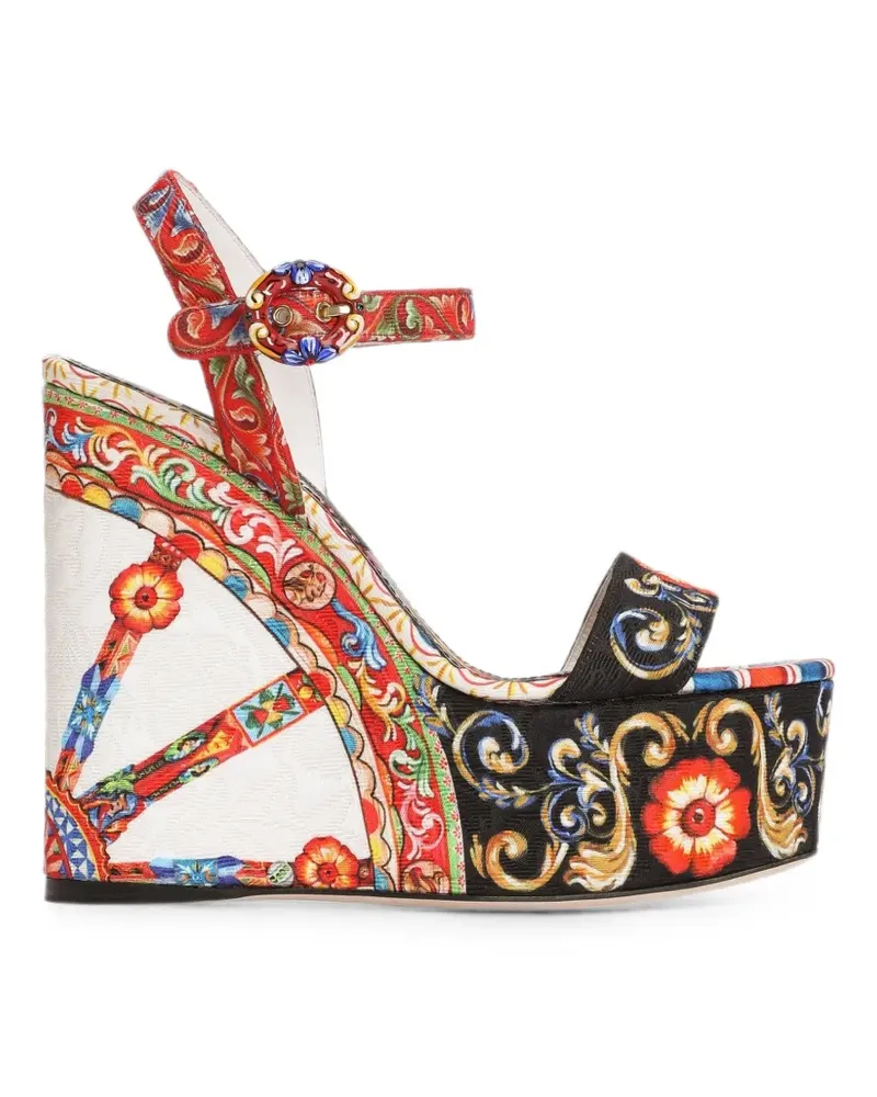 Dolce & Gabbana Carretto-print brocade wedge sandals - Weiß Weiß
