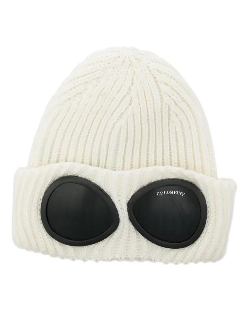 C.P. Company Gerippte Beanie mit Goggle-Detail - Weiß Weiß