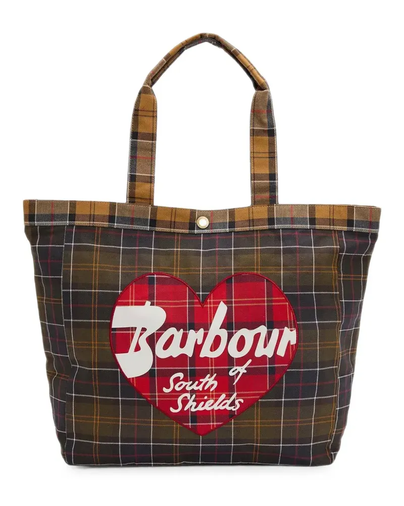 Barbour large tartan heart-patch tote bag - Braun Braun