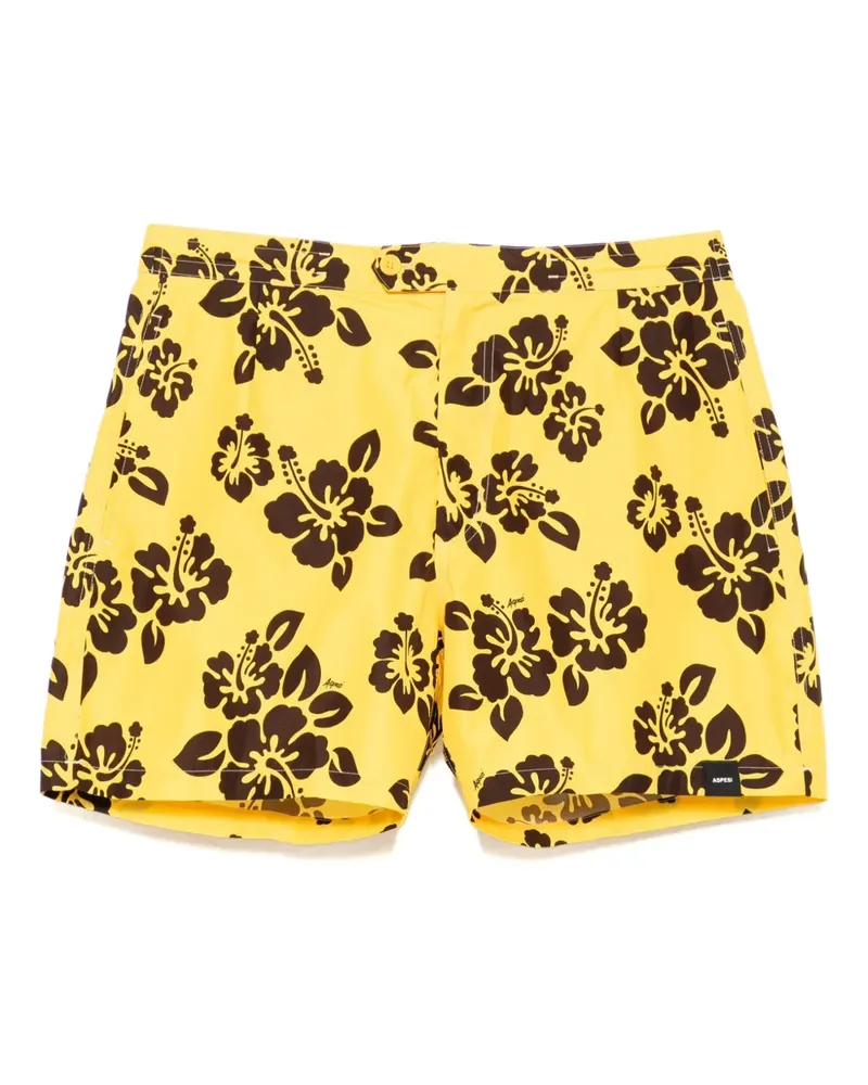 ASPESI Badeshorts mit Hibiskus-Print - Gelb Gelb