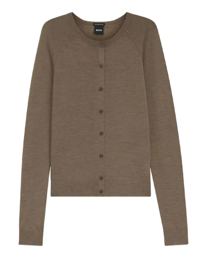 HUGO BOSS Cardigan aus superfeiner Merinowolle mit Rundhalsausschnitt - Braun Braun