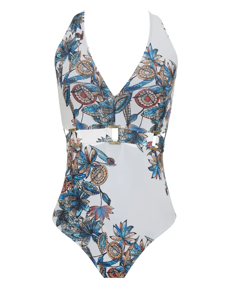Amir Slama Badeanzug mit Blumen-Print - Weiß Weiß