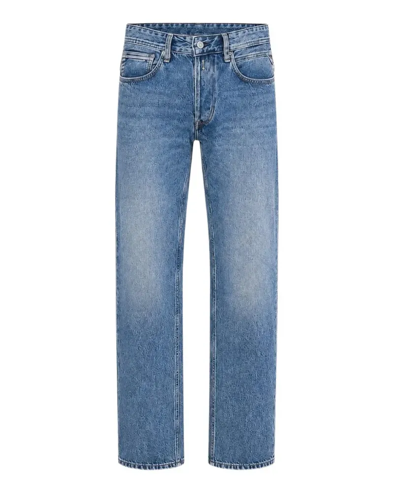 Replay faded-effect logo-patch jeans - Blau Blau