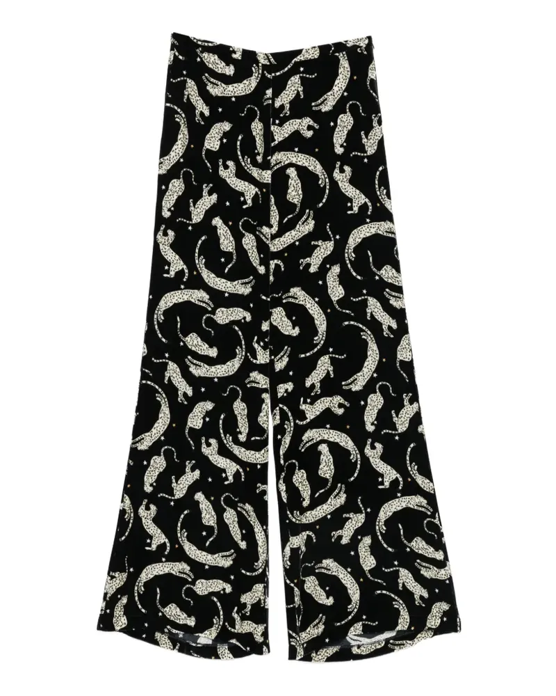 forte_forte Hose in Samtoptik mit Leoparden-Print - Schwarz Schwarz