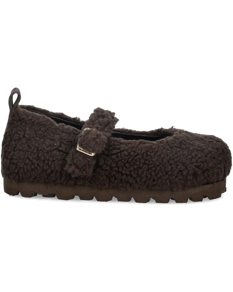 INUIKII Molly Curly buckle strap ballet flats - Braun Braun