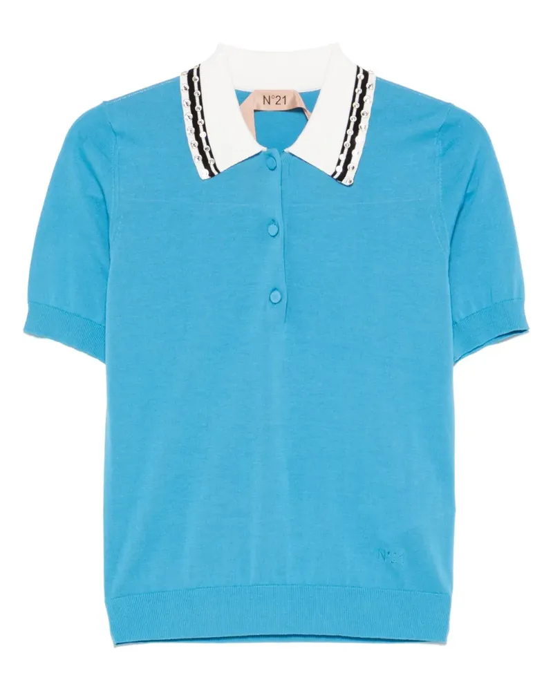 N° 21 Poloshirt mit Kristallen - Blau Blau