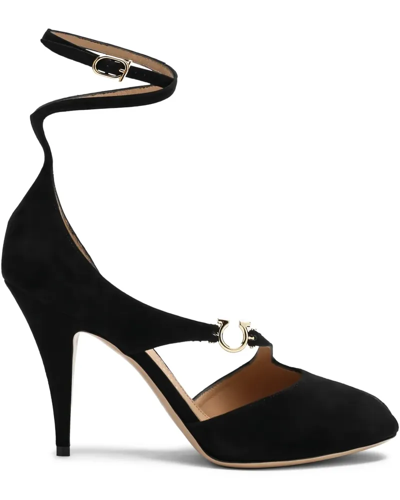 Ferragamo Peeptoe-Pumps mit Knöchelriemen 95mm - Schwarz Schwarz