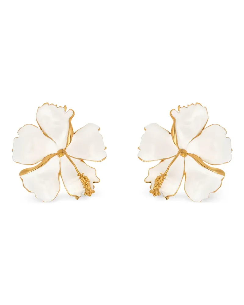 Oscar de la Renta enamel hibiscus clip-on earrings - Gold Gold
