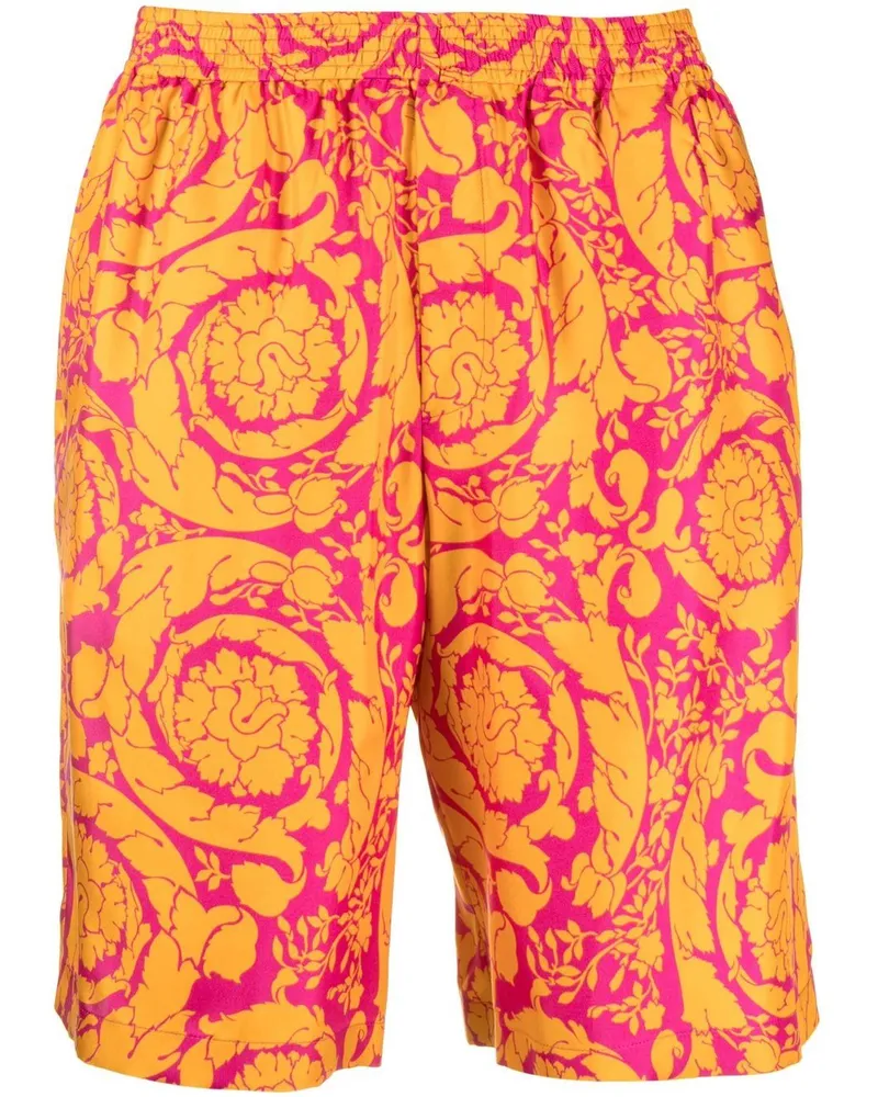 Versace Shorts aus Seide mit Barocco Silhouette-Print - Orange Orange