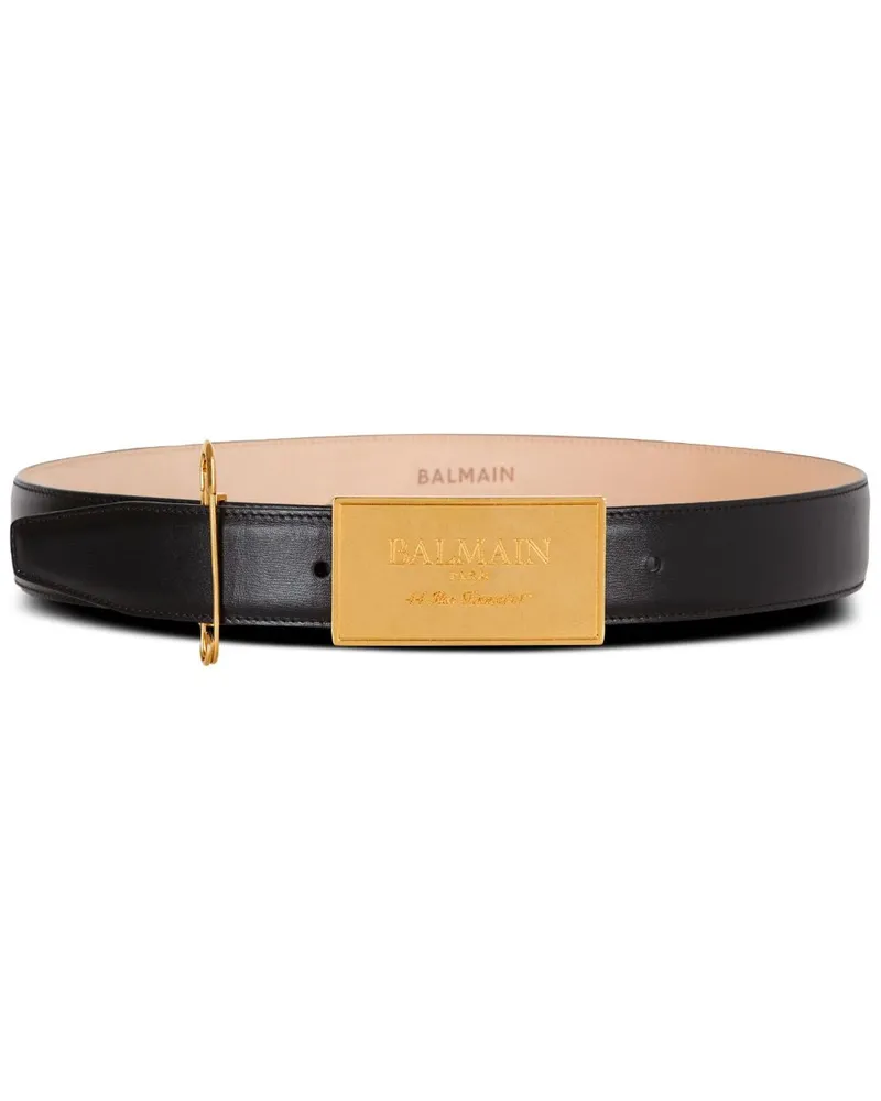 Balmain Ledergürtel mit Logo-Schild - Schwarz Schwarz