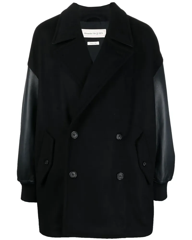 Alexander McQueen Cabanjacke mit Lederbesatz - Schwarz Schwarz