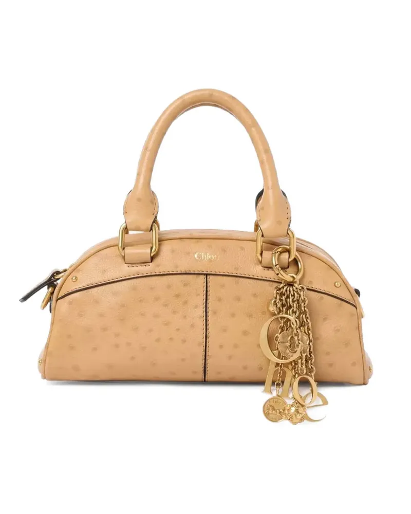 Chloé small  ostrich-effect charm-embellishment tote bag - Nude Nude