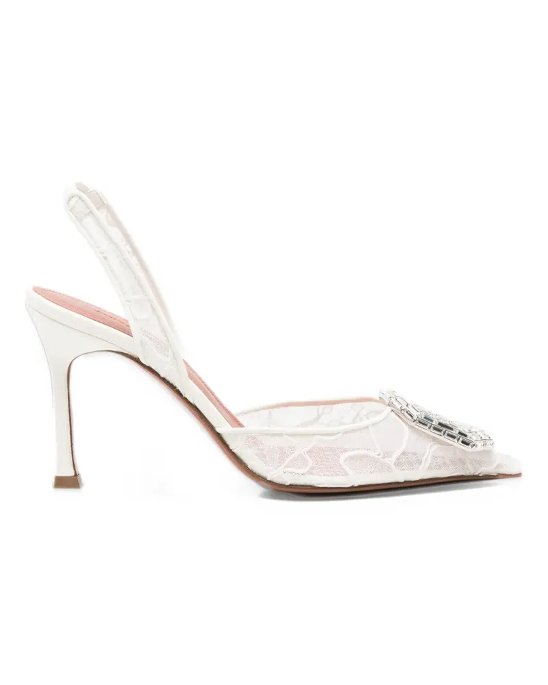 Amina Muaddi Camelia crystal-embellished lace slingback pumps - Weiß Weiß