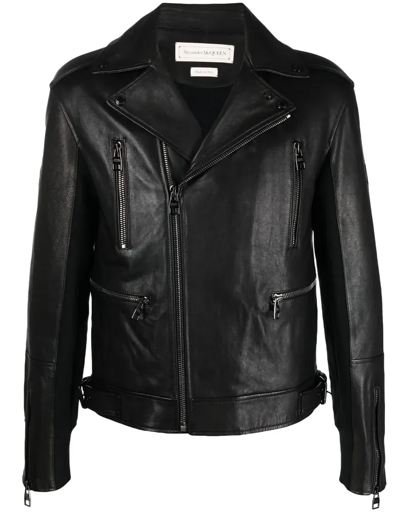 Alexander McQueen Bikerjacke mit Lederbesatz - Schwarz Schwarz