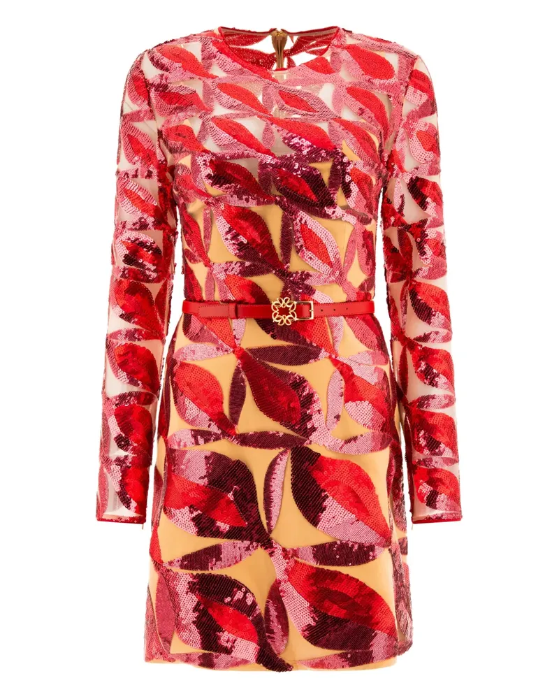 Elie Saab Paillettenkleid mit Blattmuster - Rot Rot