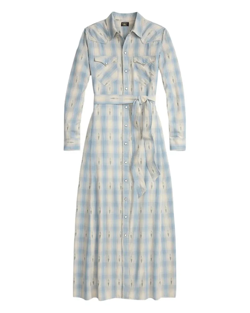 Ralph Lauren Kariertes Midikleid mit Gürtel - Blau Blau