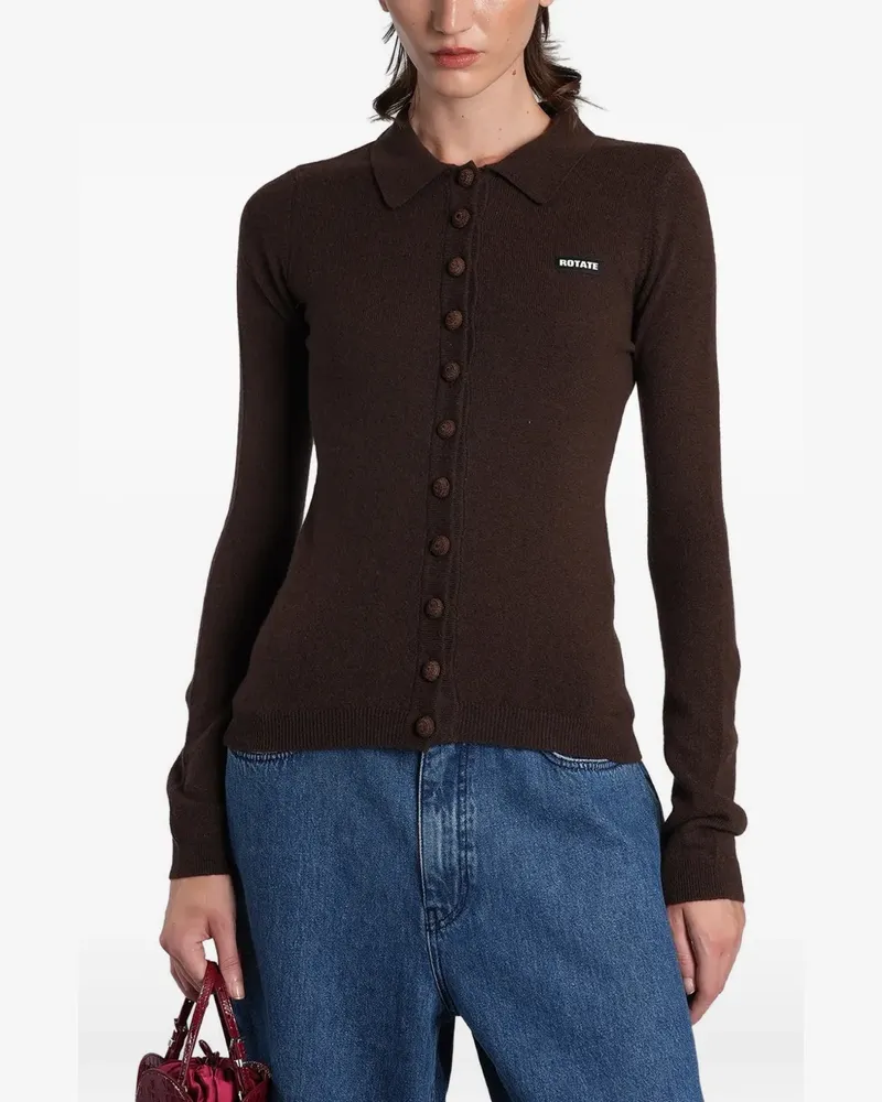 ROTATE Birger Christensen knitted polo top dark brown - Braun Braun