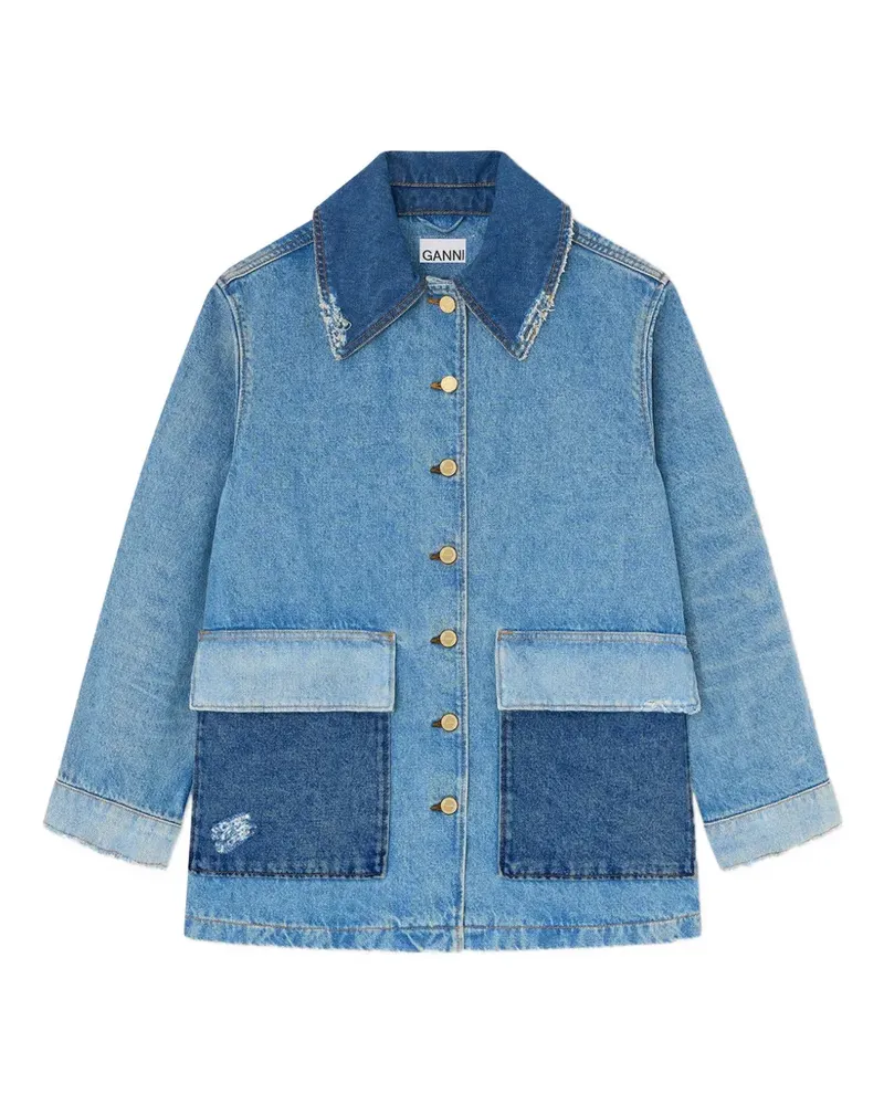 Ganni Jeansjacke im Patchwork-Look - Blau Blau