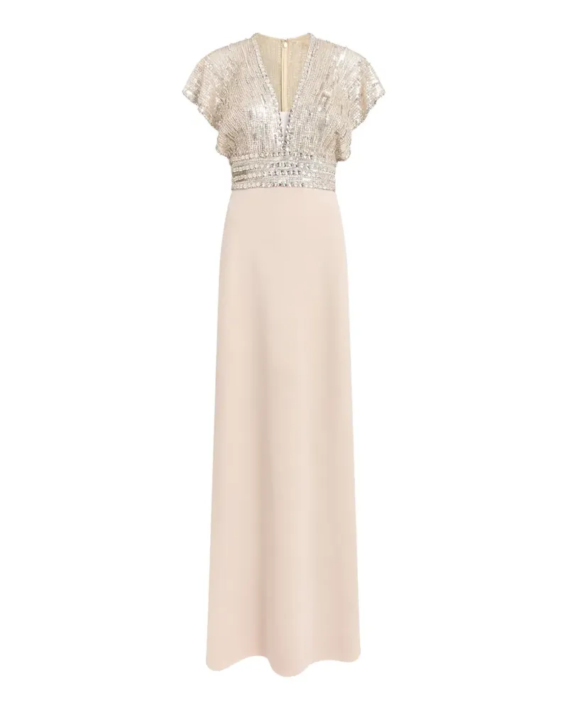Jenny Packham Cary Paillettenkleid mit V-Ausschnitt - Nude Nude