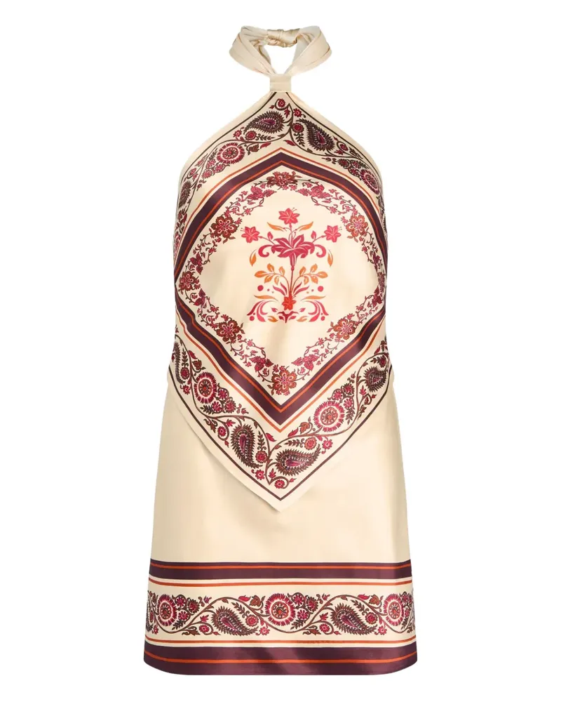 Retrofête Adelaide Neckholder-Minikleid mit Paisley-Print - Nude Nude
