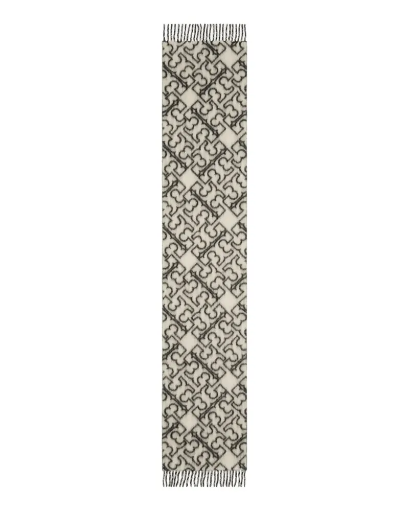 Tory Burch Fransenschal mit Logo-Muster - Weiß Weiß