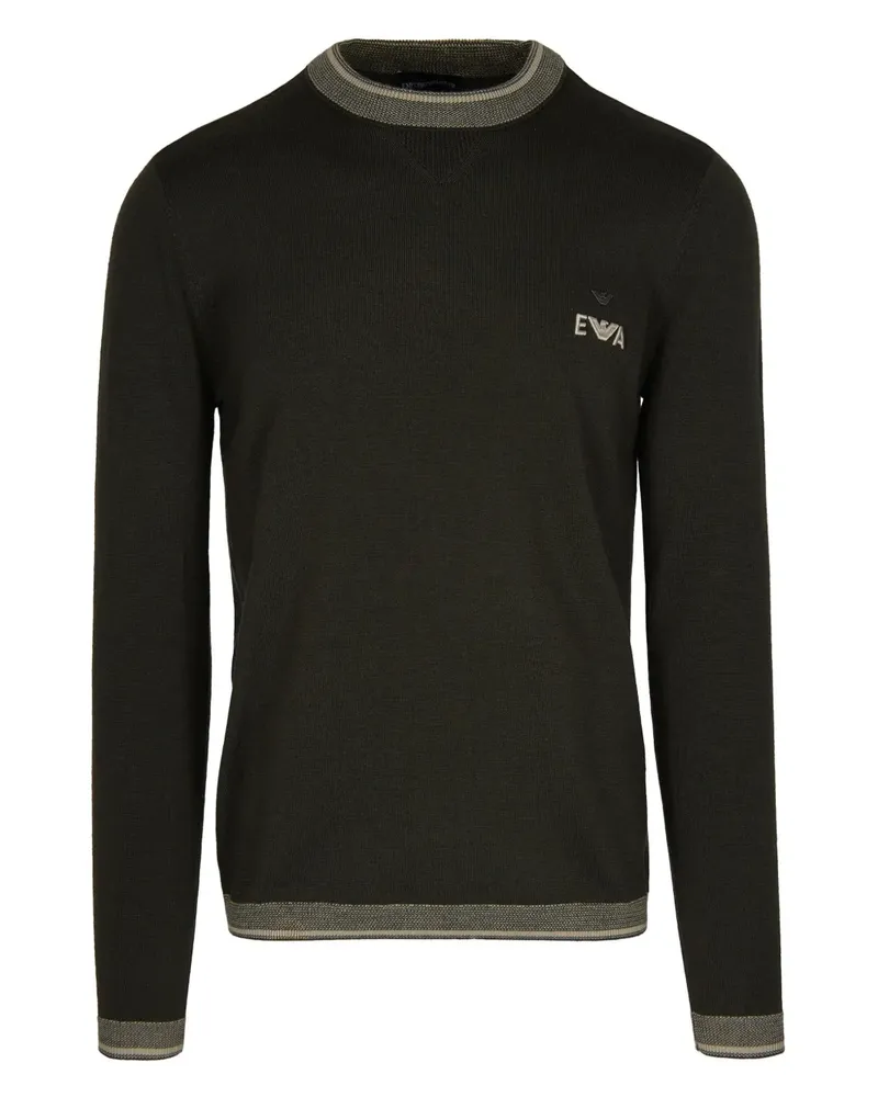 Emporio Armani Gerippter Strickpullover mit Logo-Stickerei - Schwarz Schwarz
