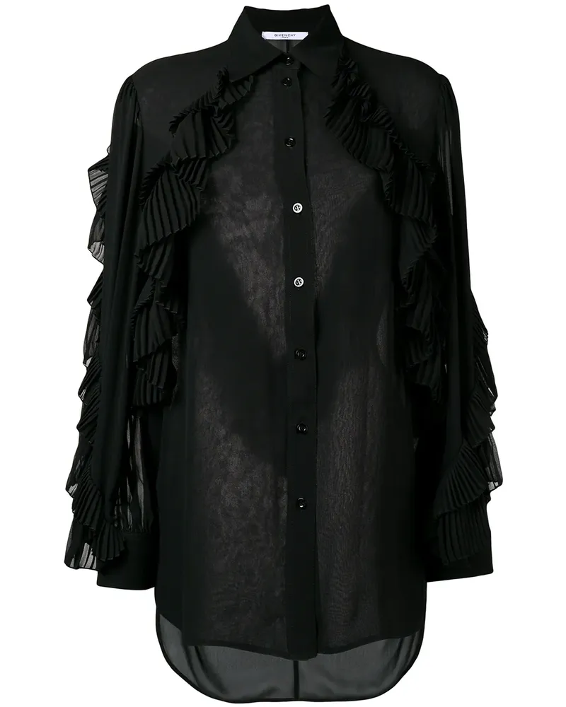 Givenchy Semi-transparente Bluse mit plissierten Volants - Schwarz Schwarz
